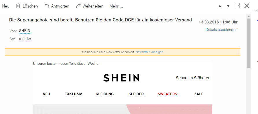 Screenshot von Email aus privatem Postfach, 12.04.2018