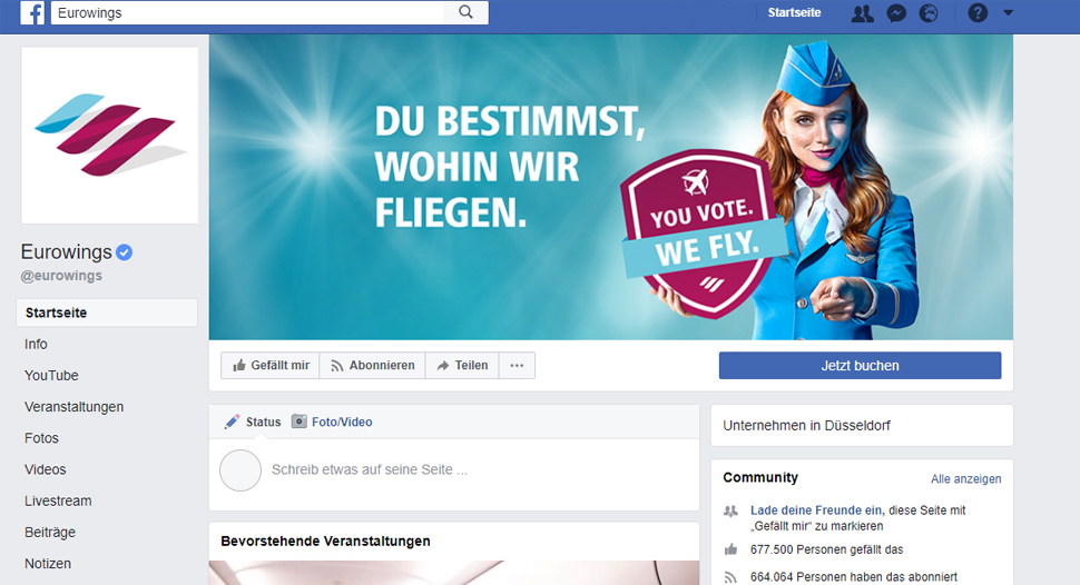Eurowings Facebook Startseite – Besser aus Sicht des Löwenstark Profils, 26.03.2018