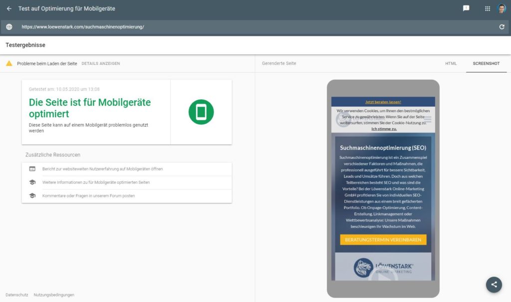 Mobile Optimierung Test loewenstark