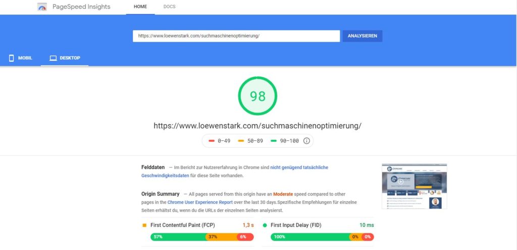 Pagespeed loewenstark.com