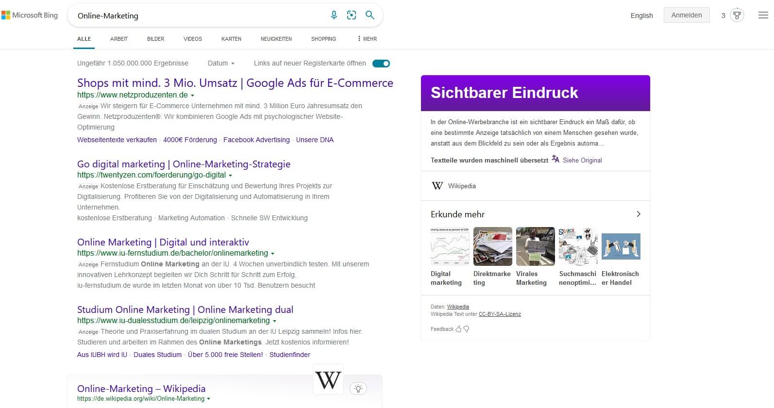 Bing Suchergebnisse