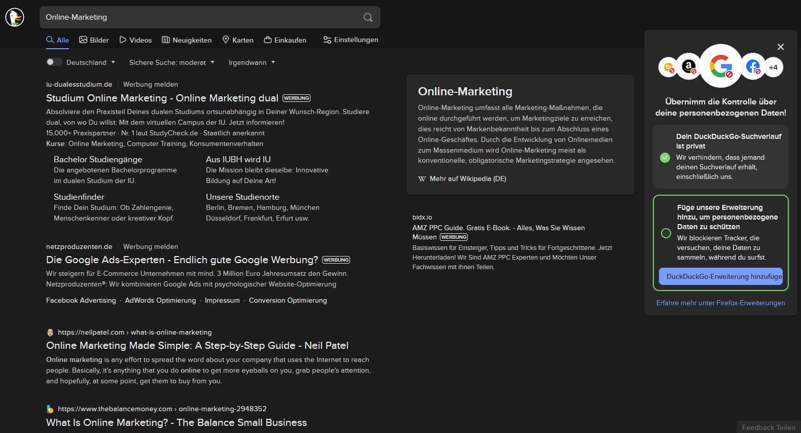 DuckDuckGo Suchergebnisse