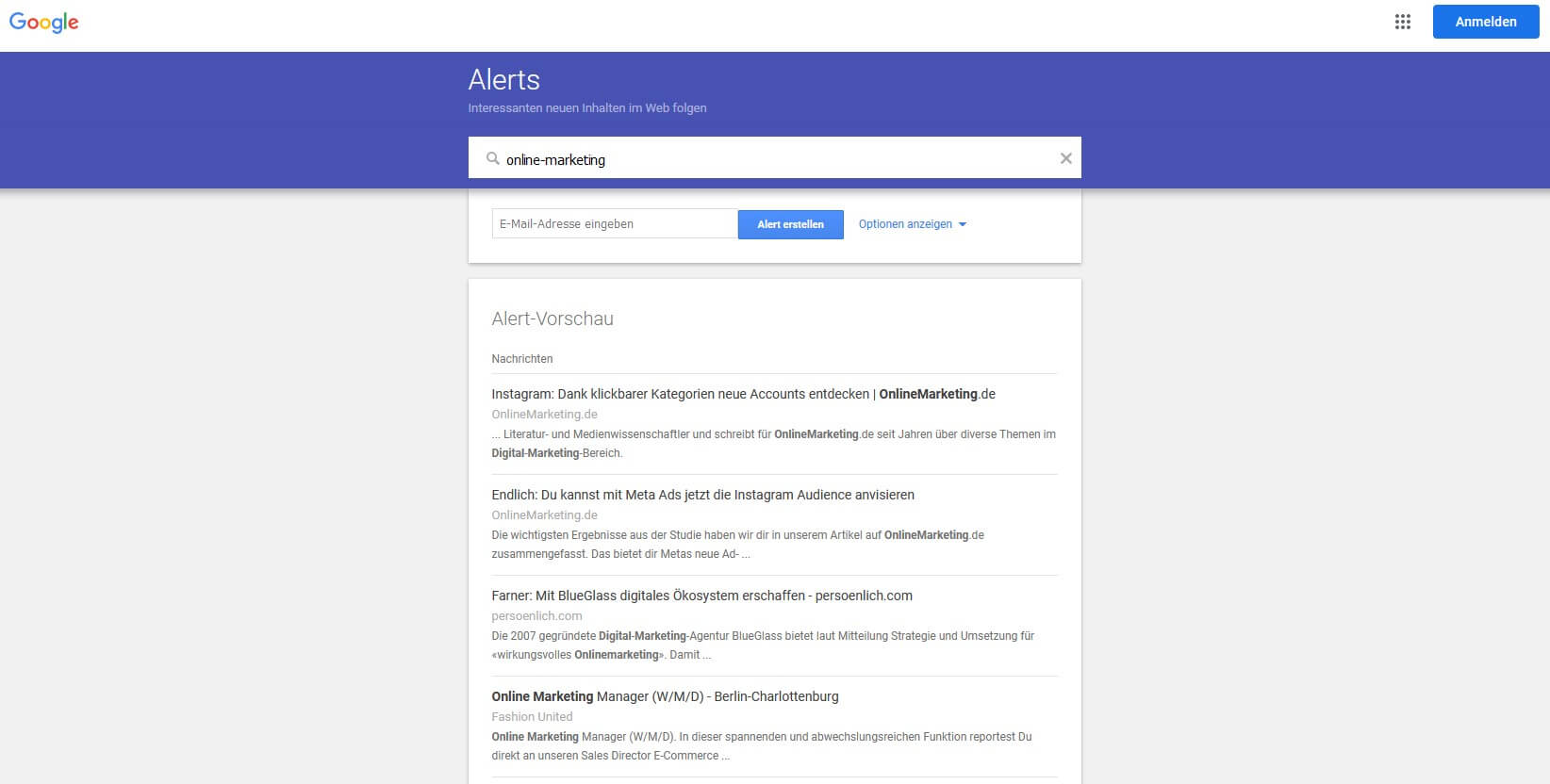 Google Alerts Suchergebnisse