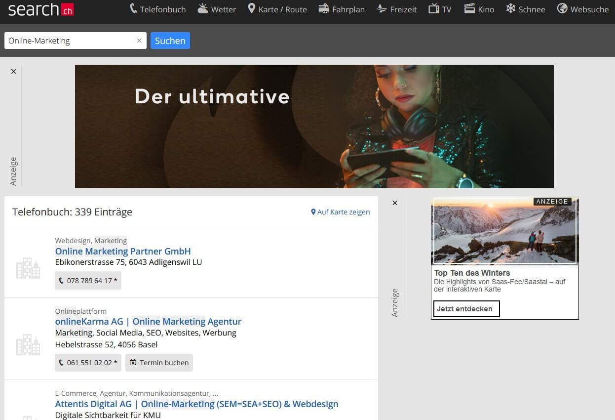 search.ch Suchergebnisse