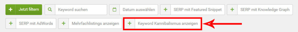 Filter zum Anzeigen der betroffenen Keywords aus der Übersicht