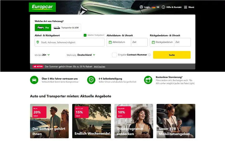 Screenshot Europcar Autovermietung