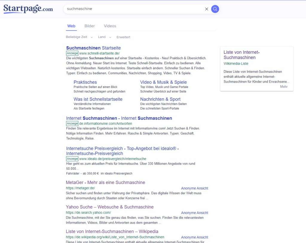 startpage SERPs