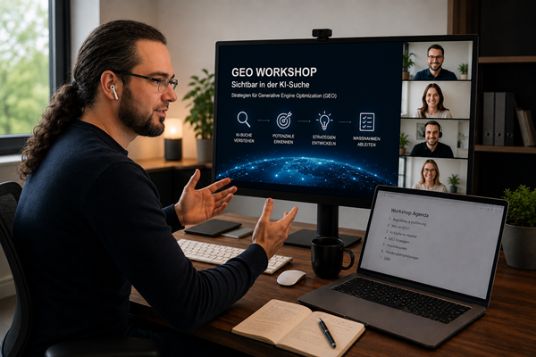 Steffen Pfeiffer beim Halten eines GEO-Workshops im Home Office.